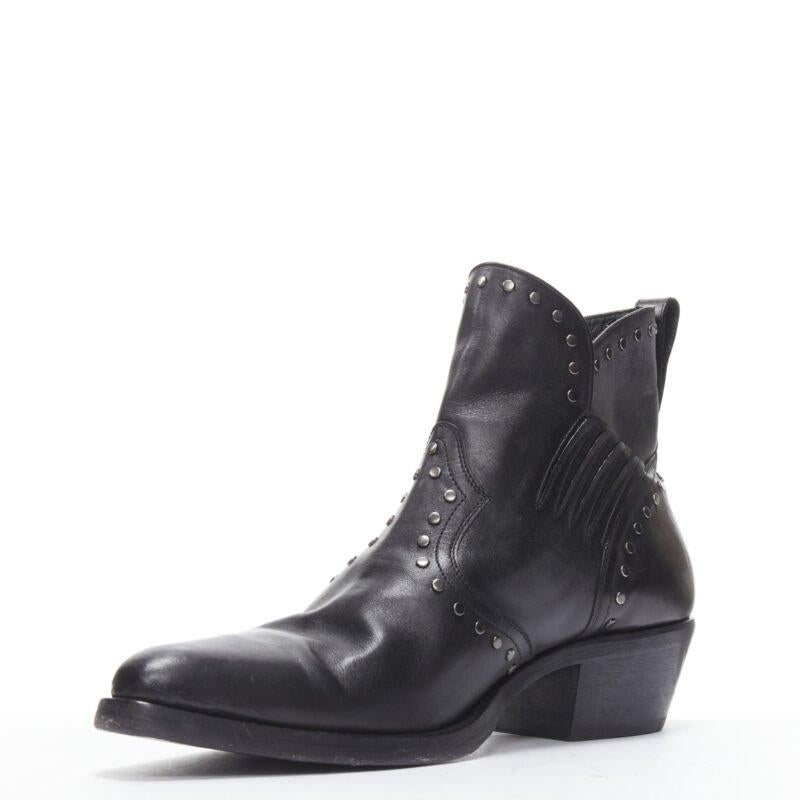 SAINT LAURENT Dakota 50 black leather studded western ankle boot EU43 For Sale 1