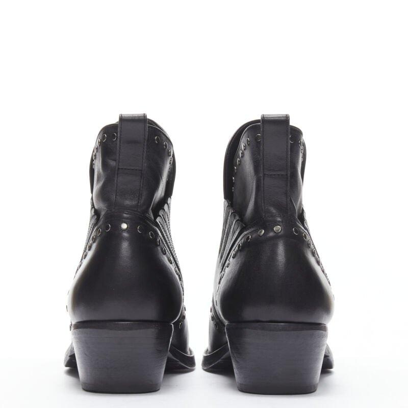 SAINT LAURENT Dakota 50 black leather studded western ankle boot EU43 1