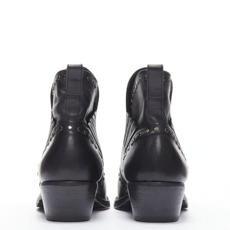 SAINT LAURENT Dakota 50 black leather studded western ankle boot EU43 For Sale 2