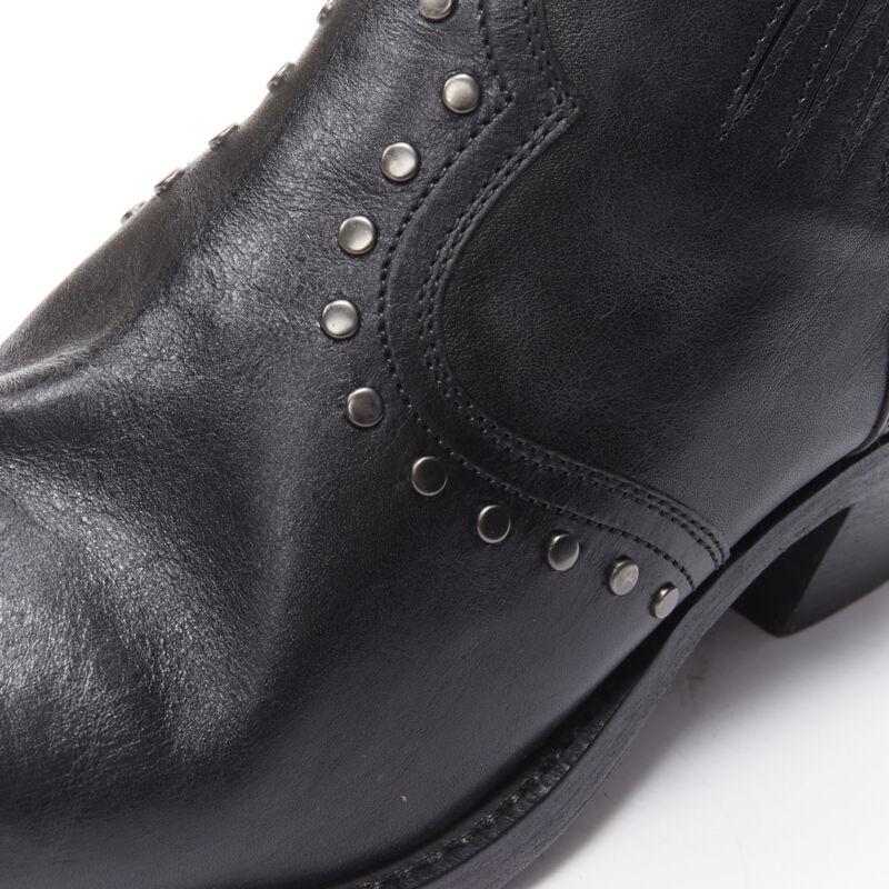 SAINT LAURENT Dakota 50 black leather studded western ankle boot EU43 For Sale 4