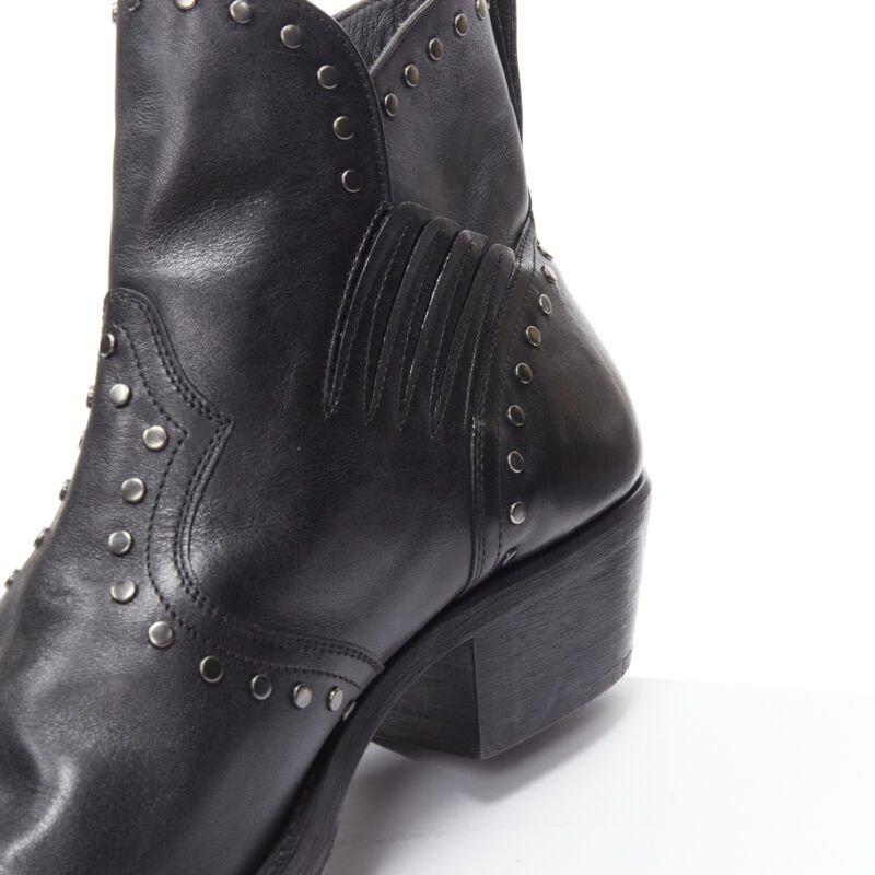 SAINT LAURENT Dakota 50 black leather studded western ankle boot EU43 4