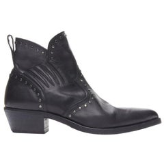 SAINT LAURENT Dakota 50 black leather studded western ankle boot EU43