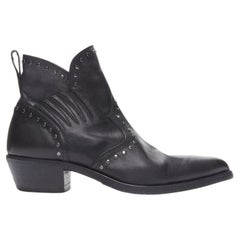SAINT LAURENT Dakota 50 black leather studded western ankle boot EU43