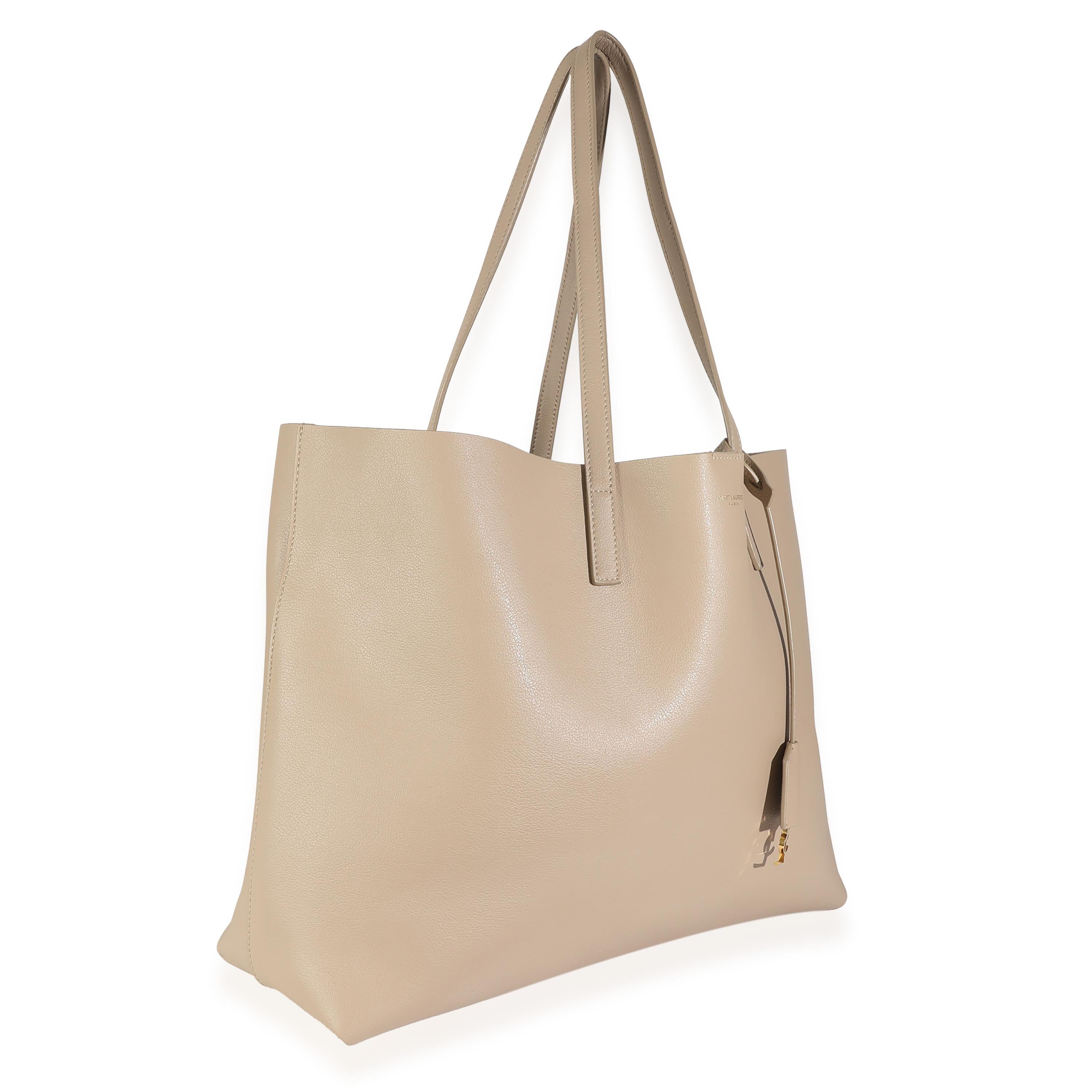Saint Laurent Dark Beige Calfskin Large Shopping Tote In Excellent Condition In New York, NY