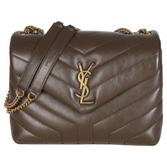 Saint Laurent Beige scuro in pelle di vitello Y Trapuntata Monogram Piccola Loulou Catena Satchel