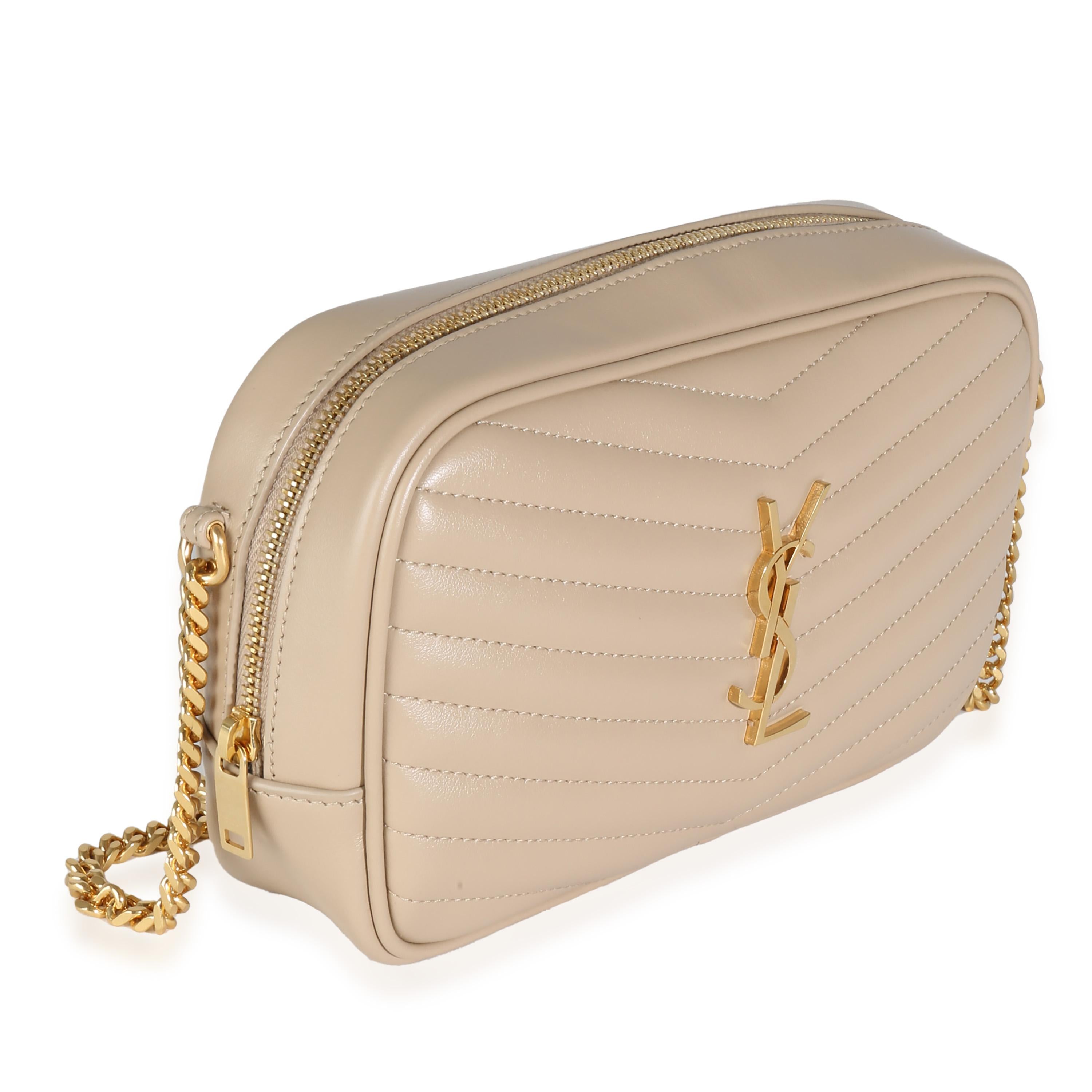 Saint Laurent Dark Beige Chevron Calfskin Mini Lou Crossbody Bag In Excellent Condition For Sale In New York, NY