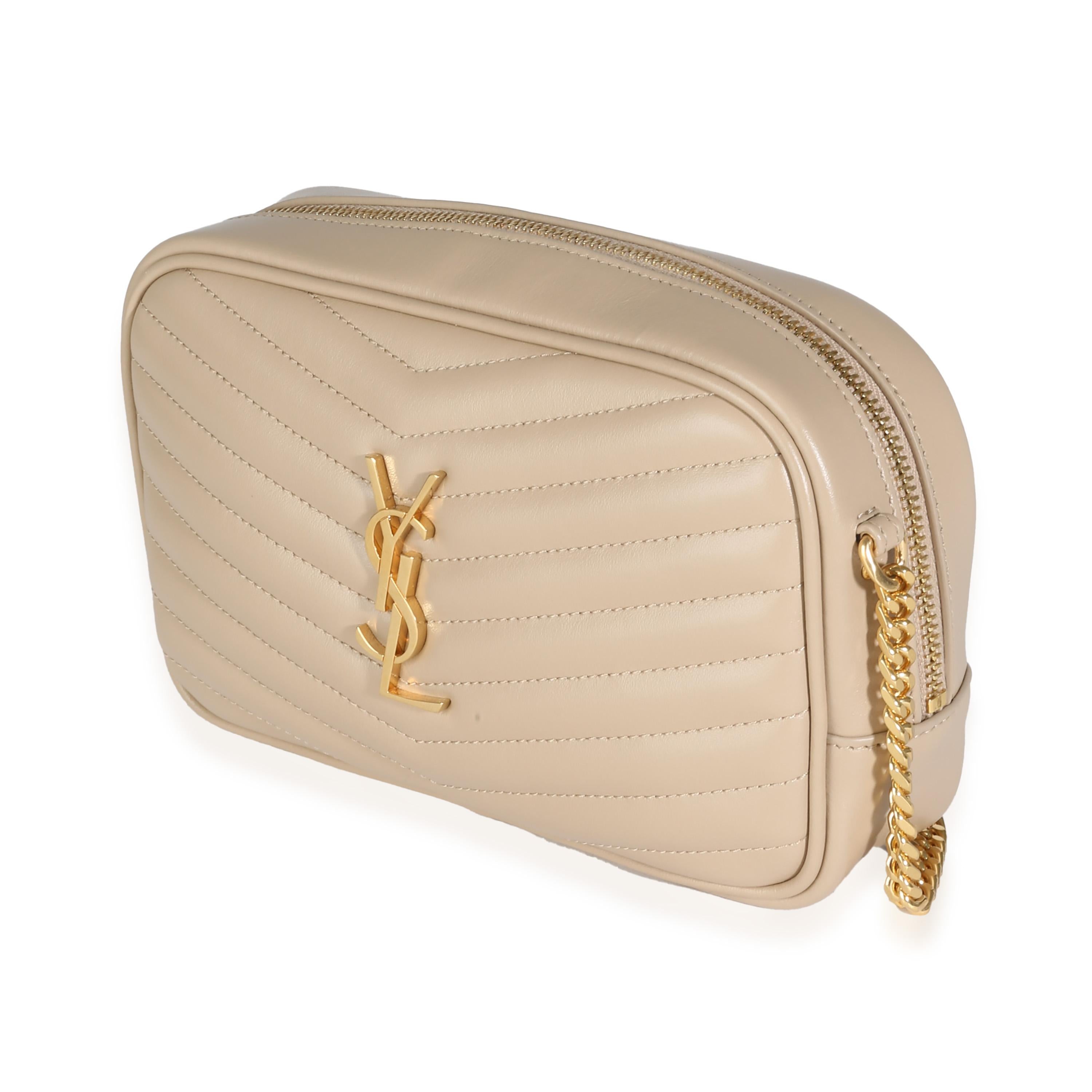 Women's Saint Laurent Dark Beige Chevron Calfskin Mini Lou Crossbody Bag For Sale