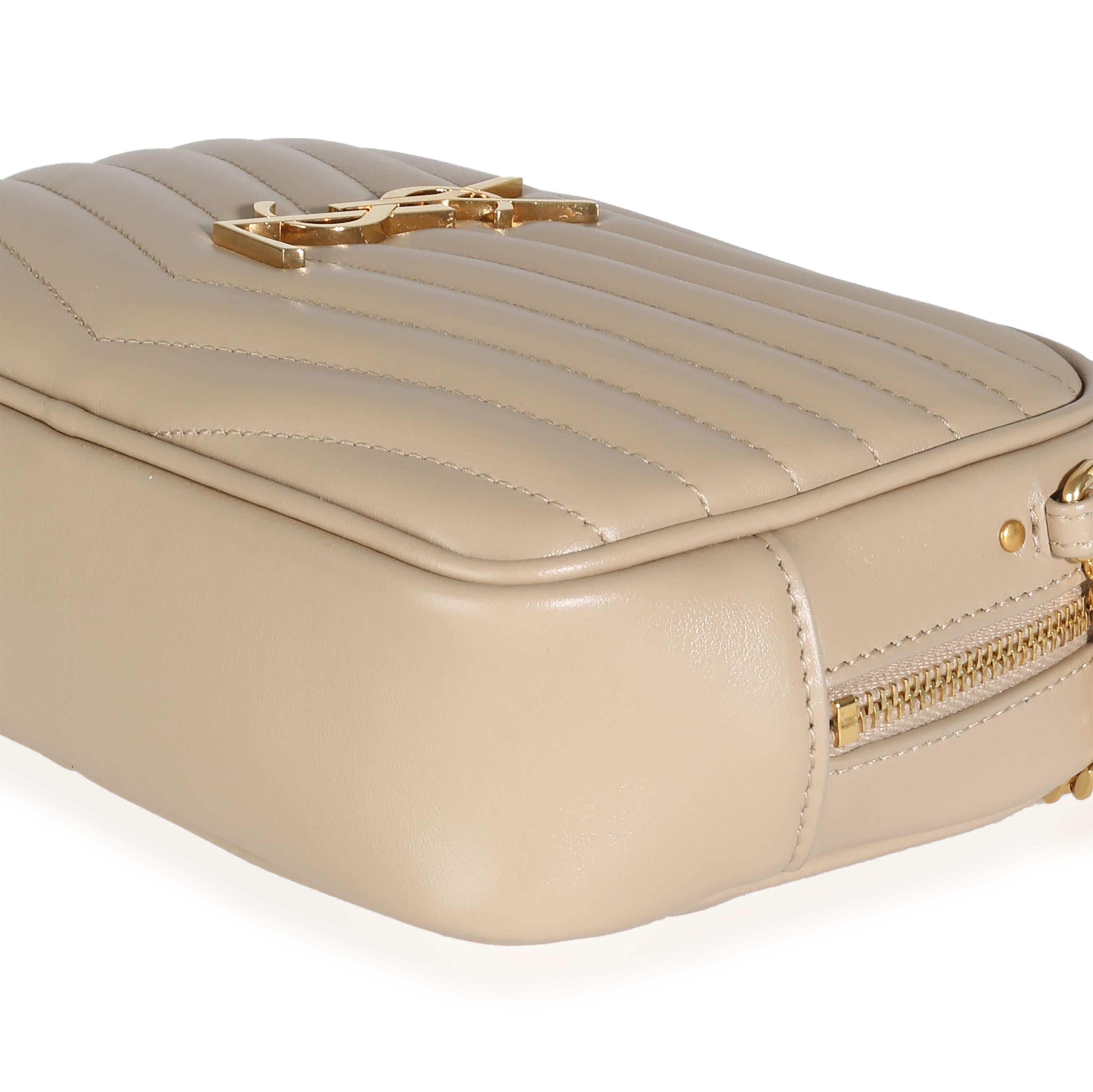 Saint Laurent Dark Beige Chevron Calfskin Mini Lou Crossbody Bag For Sale 1