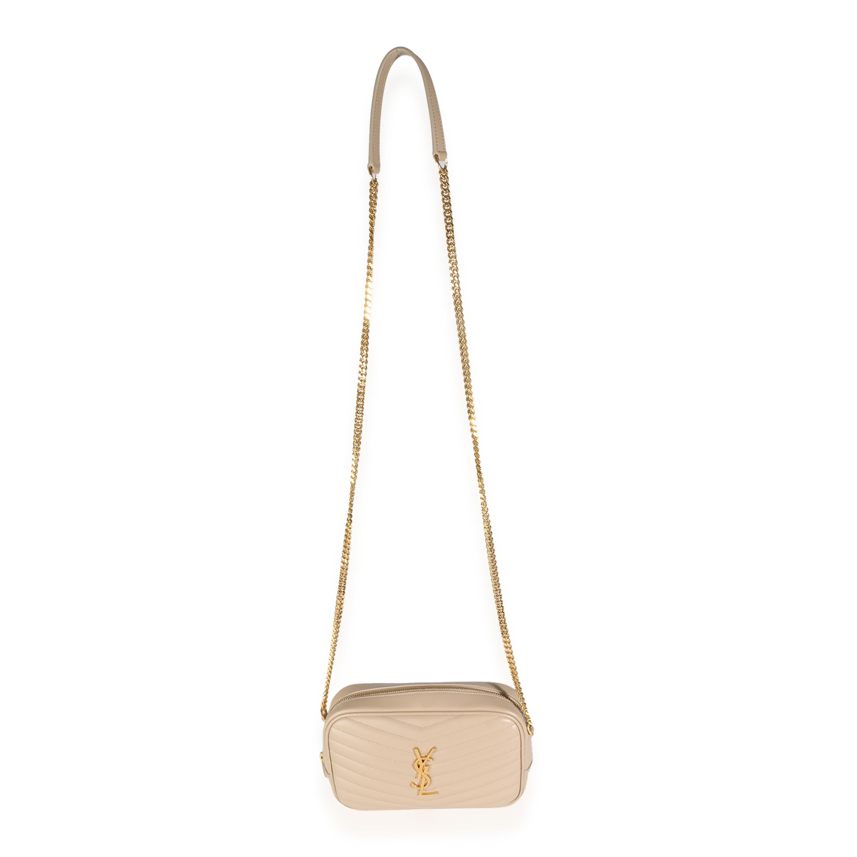 Saint Laurent Dark Beige Chevron Calfskin Mini Lou Crossbody Bag For Sale 2