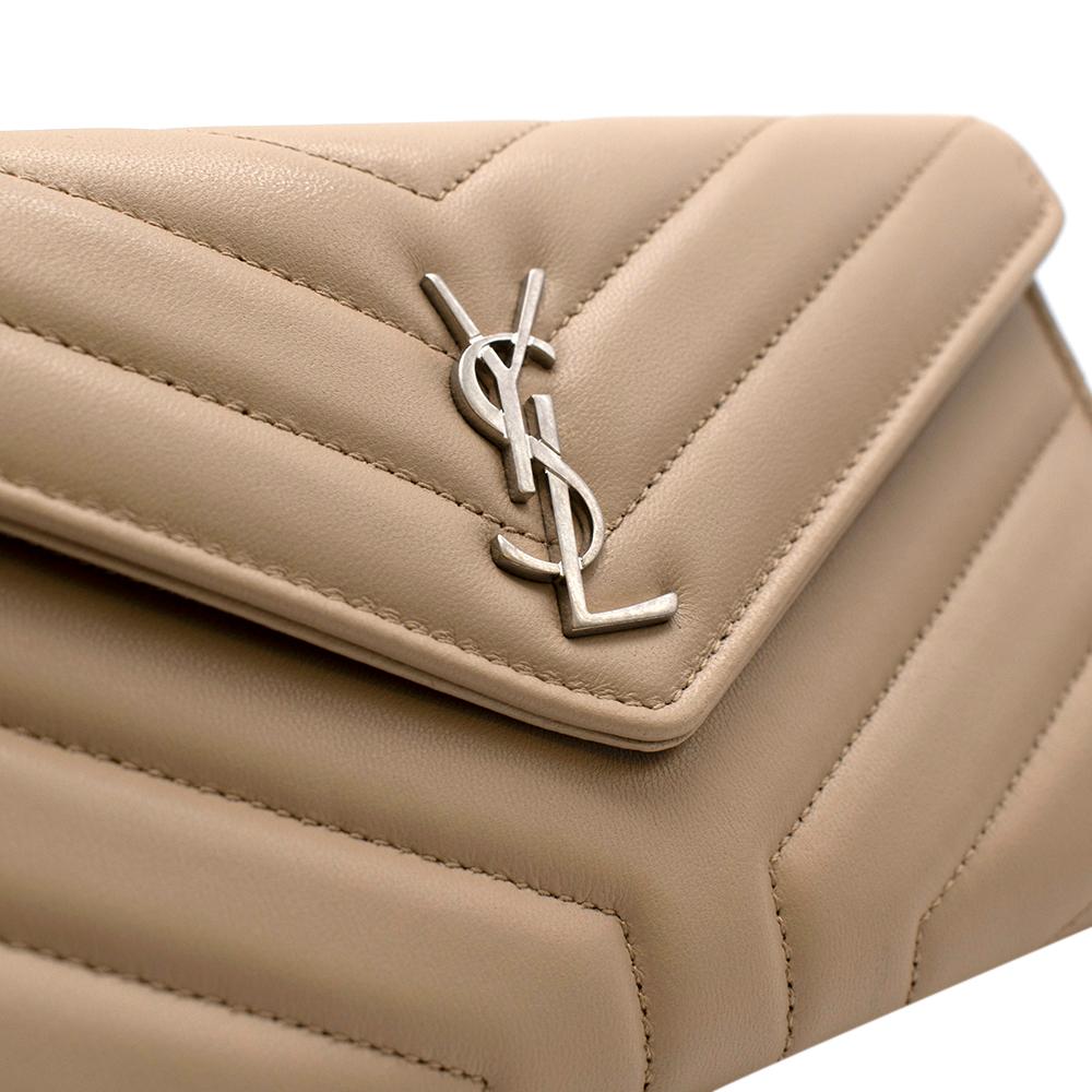 Saint Laurent Dark Beige Chevron Quilted Leather Long Wallet In New Condition In London, GB