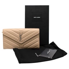 Saint Laurent Dark Beige Chevron Quilted Leather Long Wallet