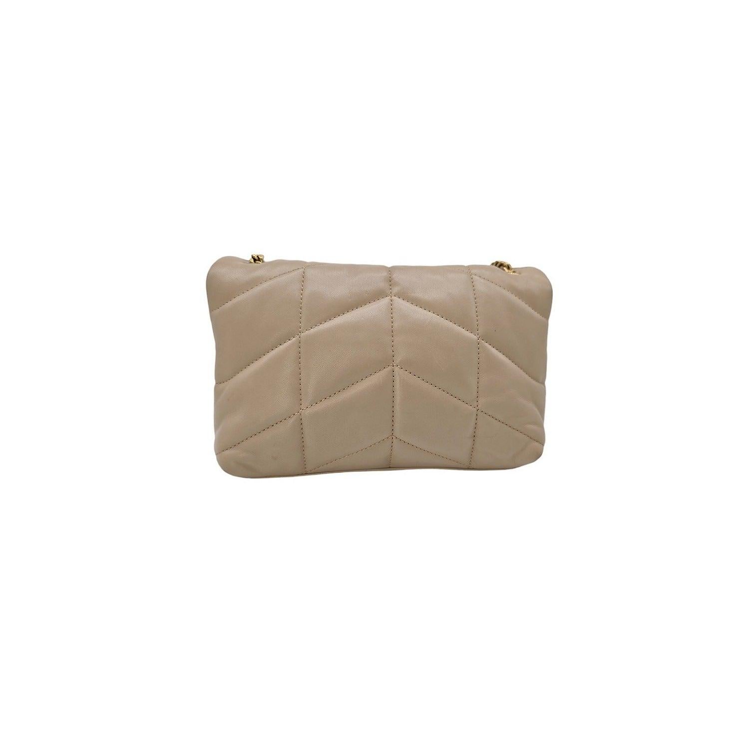 Women's Saint Laurent Dark Beige Loulou Puffer Small Quilted Leather Shoulder Bag