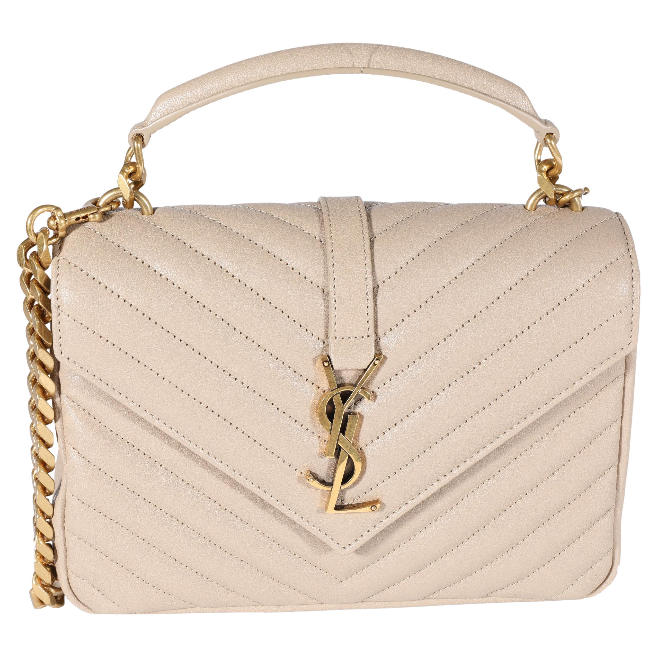 Saint Laurent Dunkelbeige gesteppte Ledertasche Medium Collge