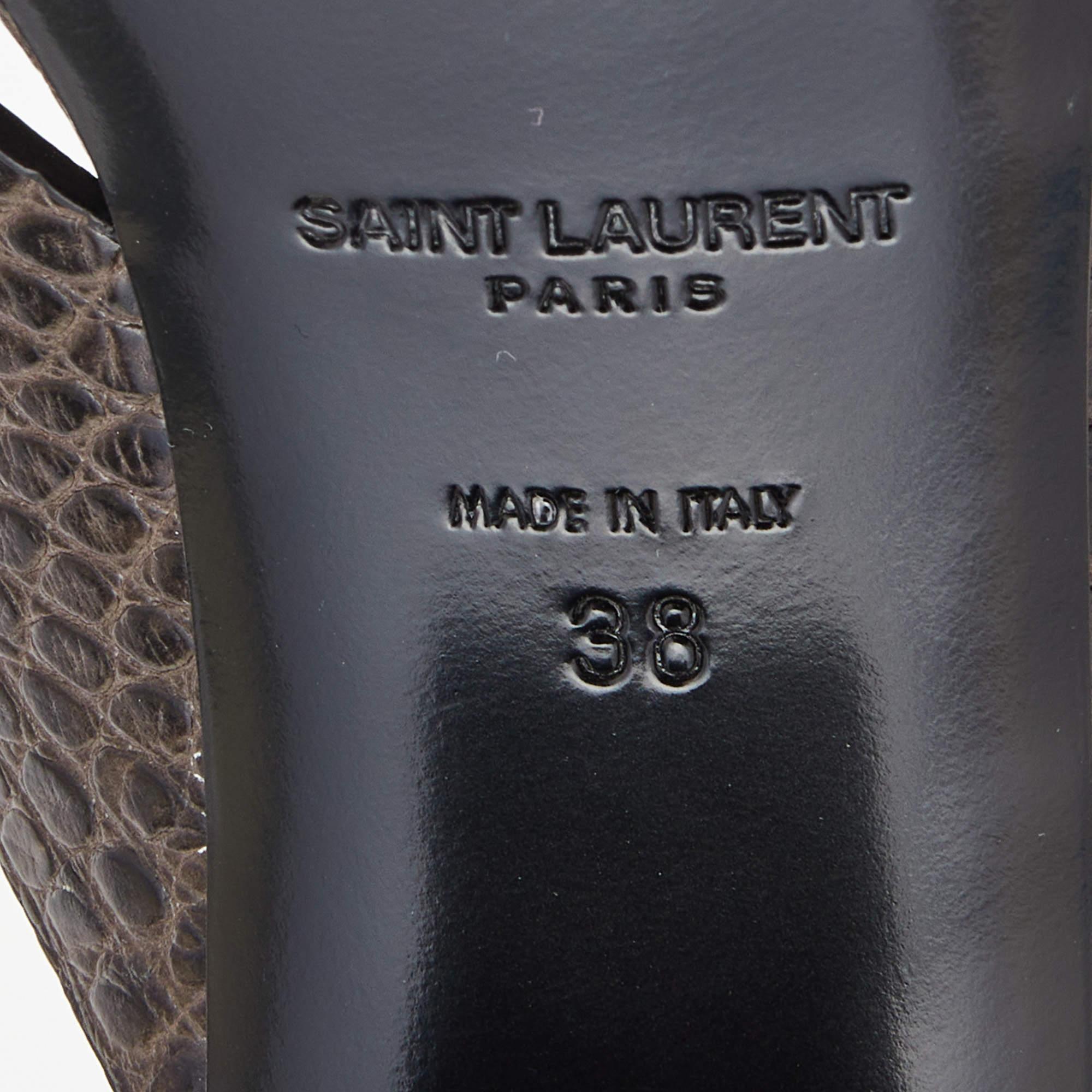 Saint Laurent Dark Brown Croc Embossed Crisscross Loulou Mules Size 38 3