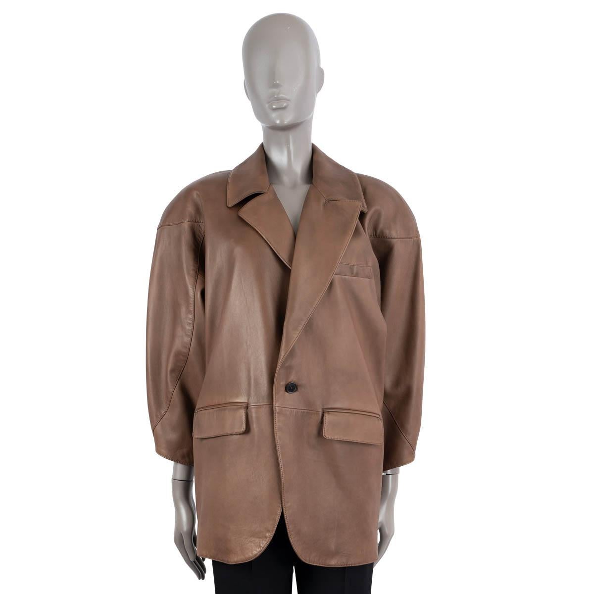 SAINT LAURENT dark brown leather 2023 OVERSIZED Blazer Jacket 38 S In Excellent Condition For Sale In Zürich, CH