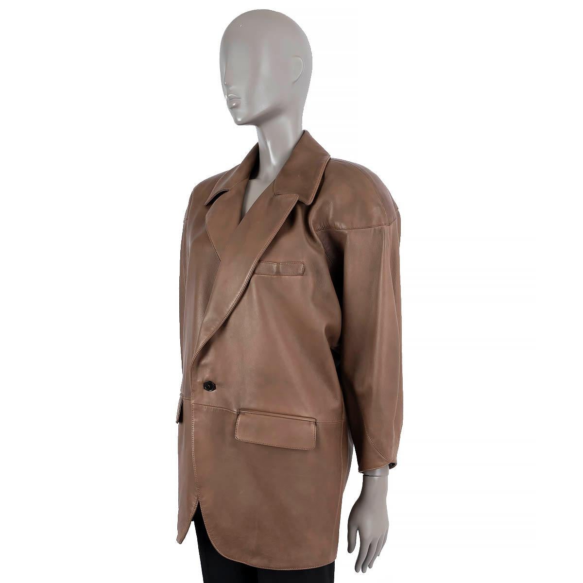 Women's SAINT LAURENT dark brown leather 2023 OVERSIZED Blazer Jacket 38 S