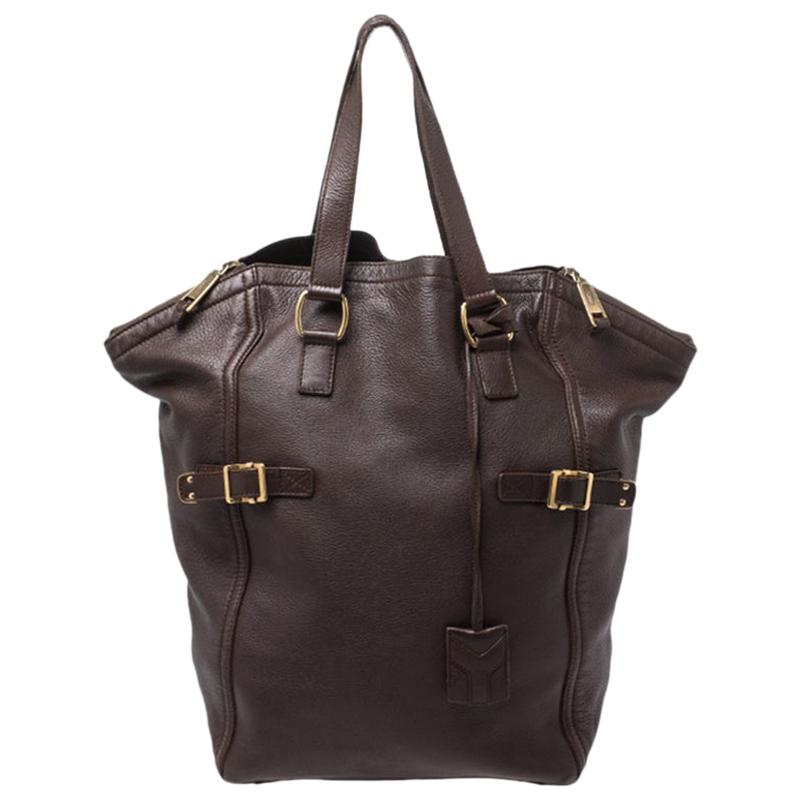 Saint Laurent Dark Brown Leather Large Downtown Tote