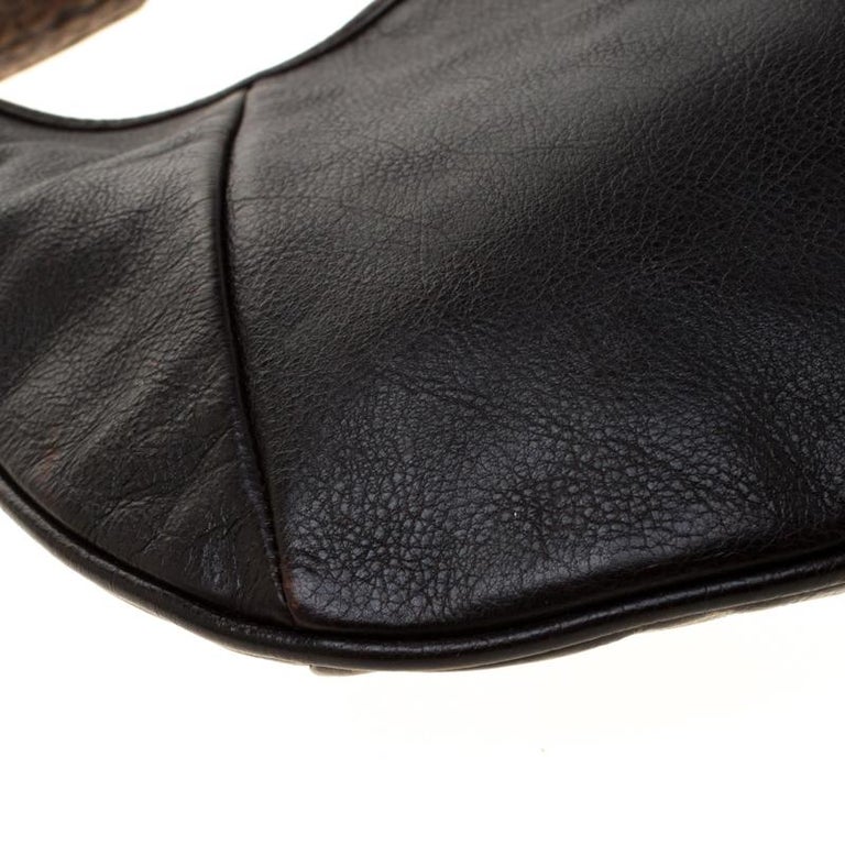 SAINT LAURENT Buffalo Leather Medium Mombasa Horn Bag Brown 1049305