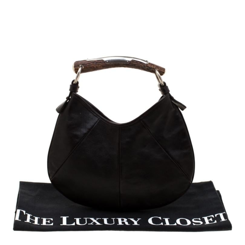 Saint Laurent Dark Brown Leather Mombasa Horn Hobo 7