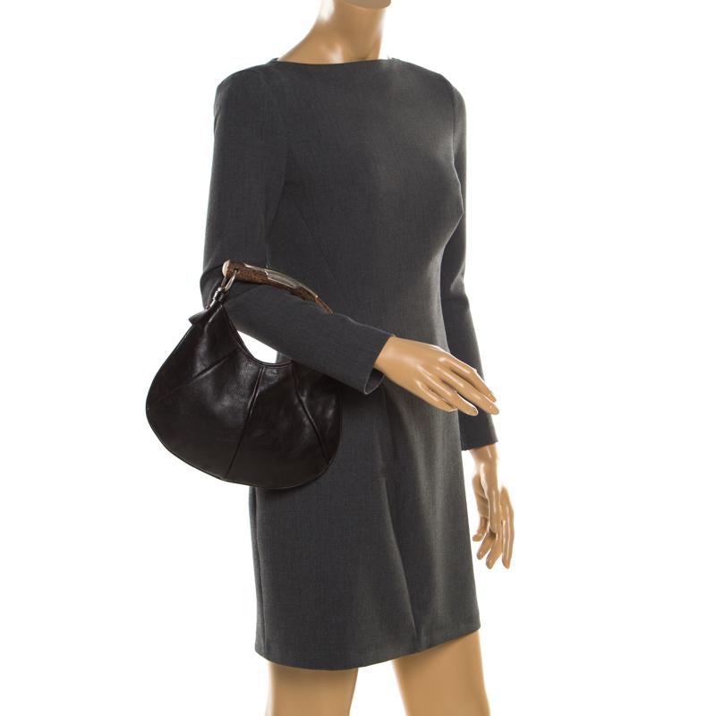 Black Saint Laurent Dark Brown Leather Mombasa Horn Hobo