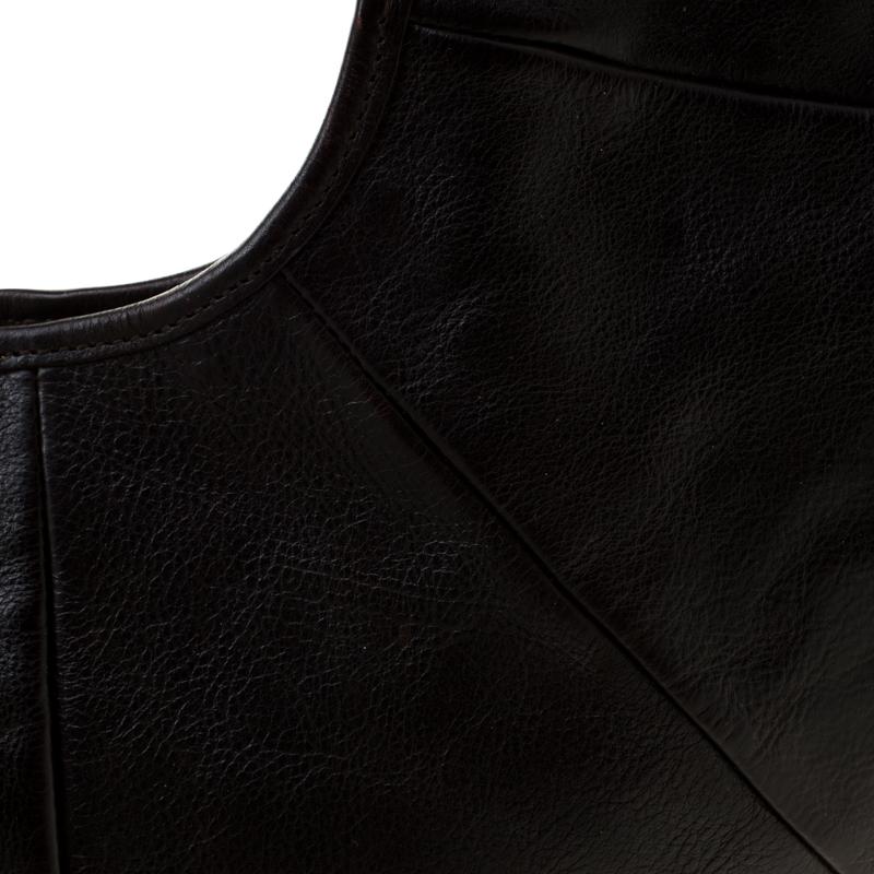 Saint Laurent Dark Brown Leather Mombasa Horn Hobo 4