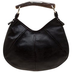 Saint Laurent Dark Brown Leather Mombasa Horn Hobo