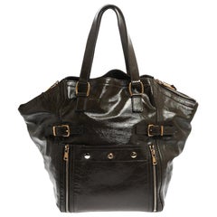 Saint Laurent Dark Brown Patent Leather Large Downtown Tote