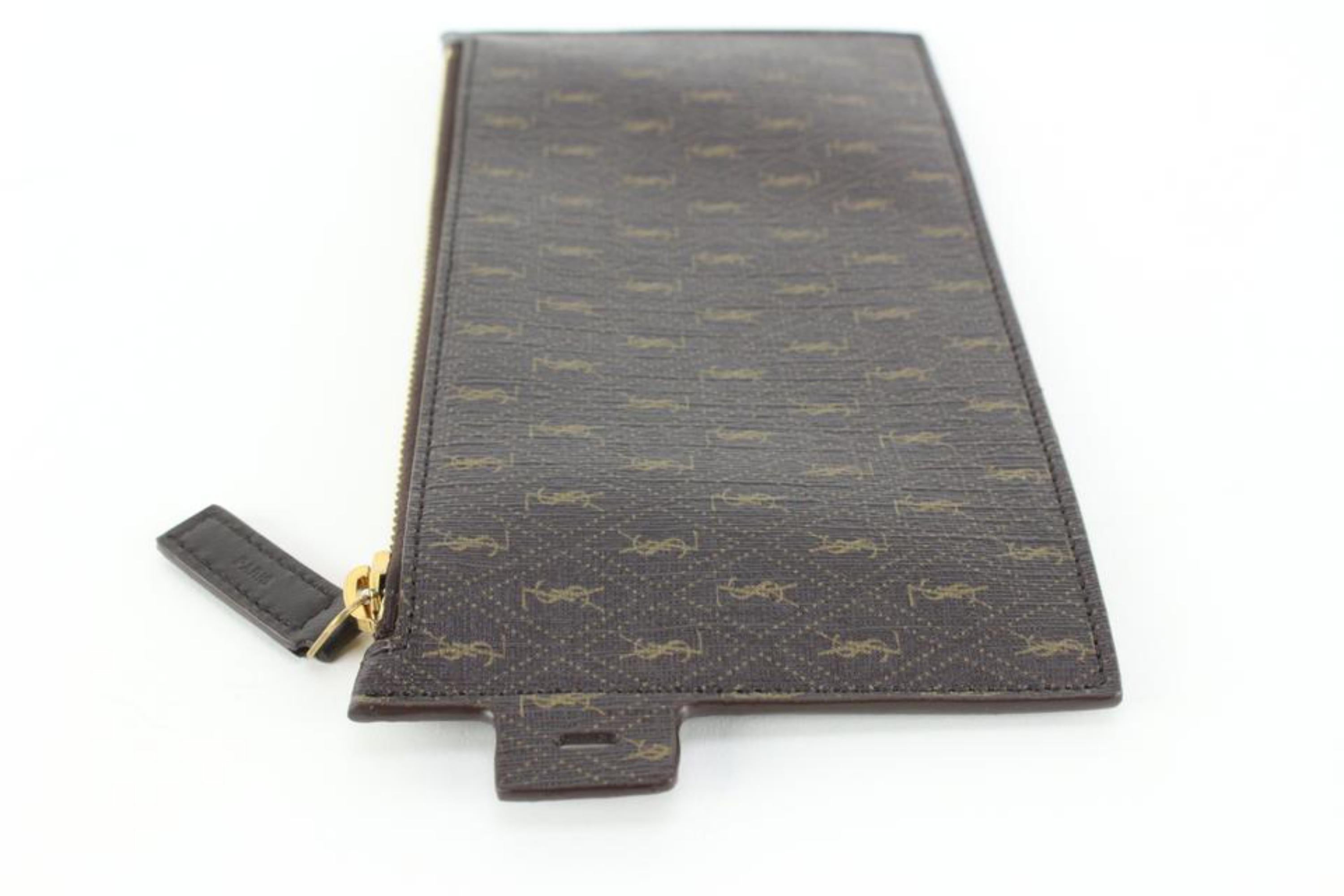 Saint Laurent Dark Brown YSL All Over Zip Pouch 26ys517s For Sale 2