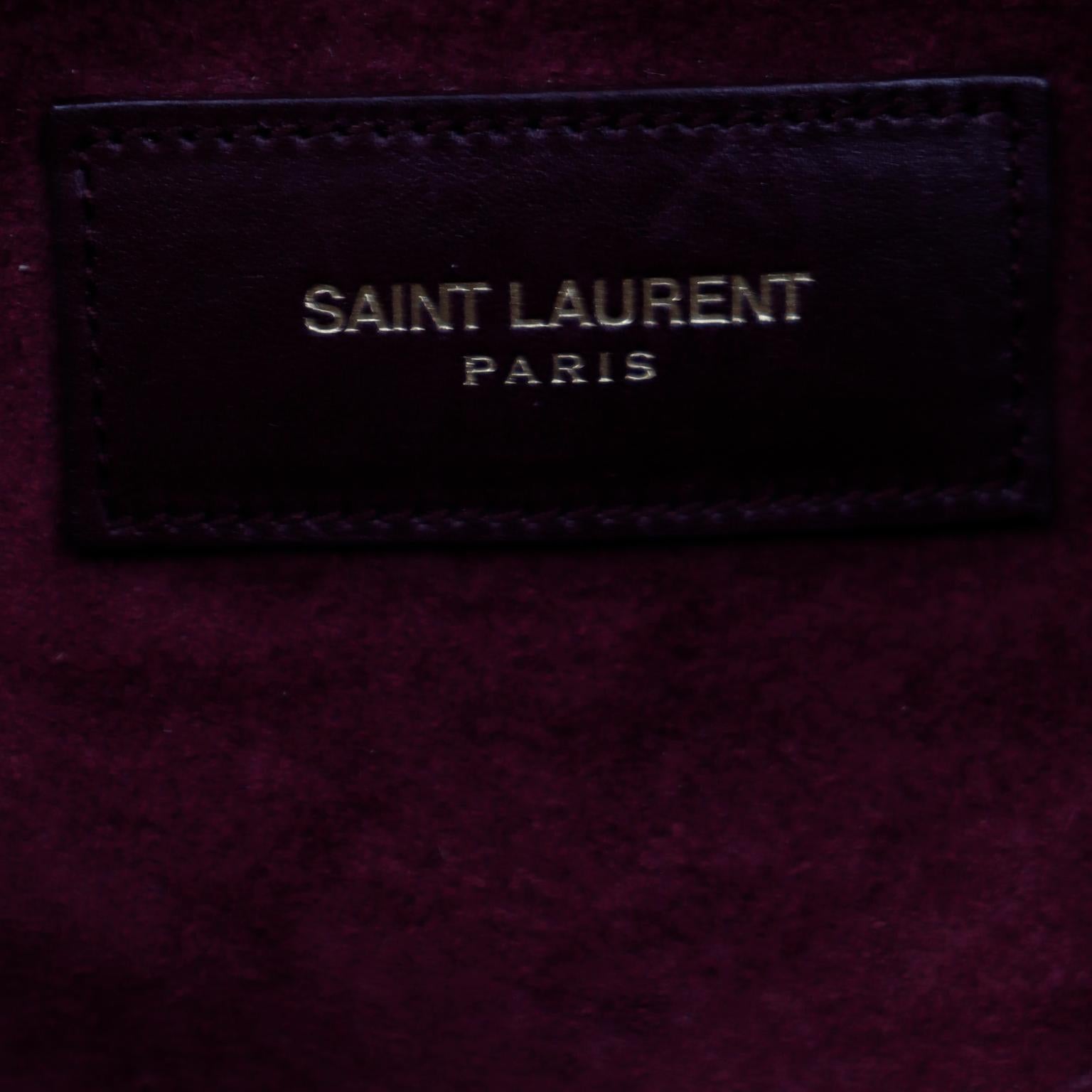 Saint Laurent Dark Burgundy Large Duffle Bag With Zip Top and Shoulder Strap 5