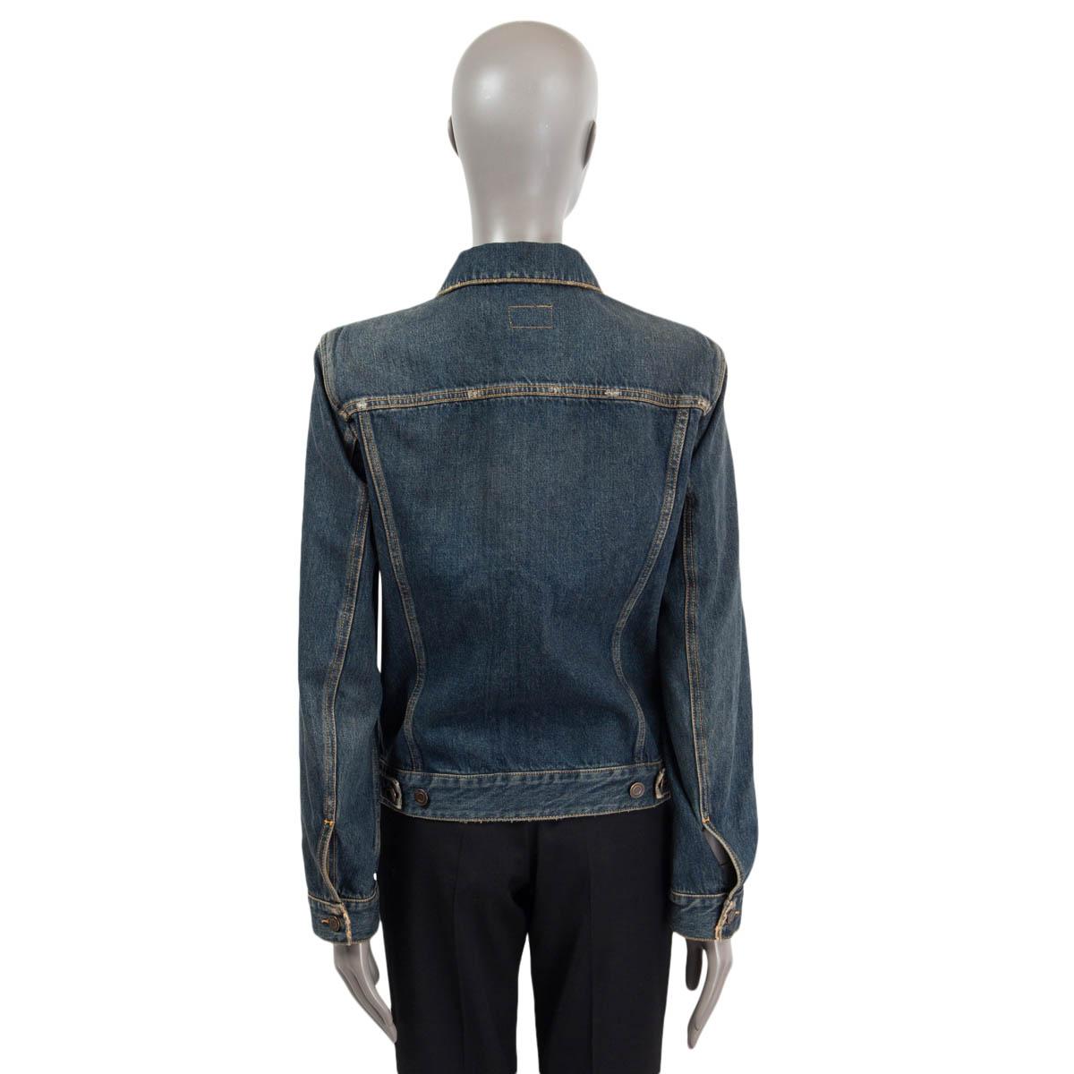 Black SAINT LAURENT Dark Dirty Vintage Blue cotton FITTED DENIM JEAN Jacket M For Sale