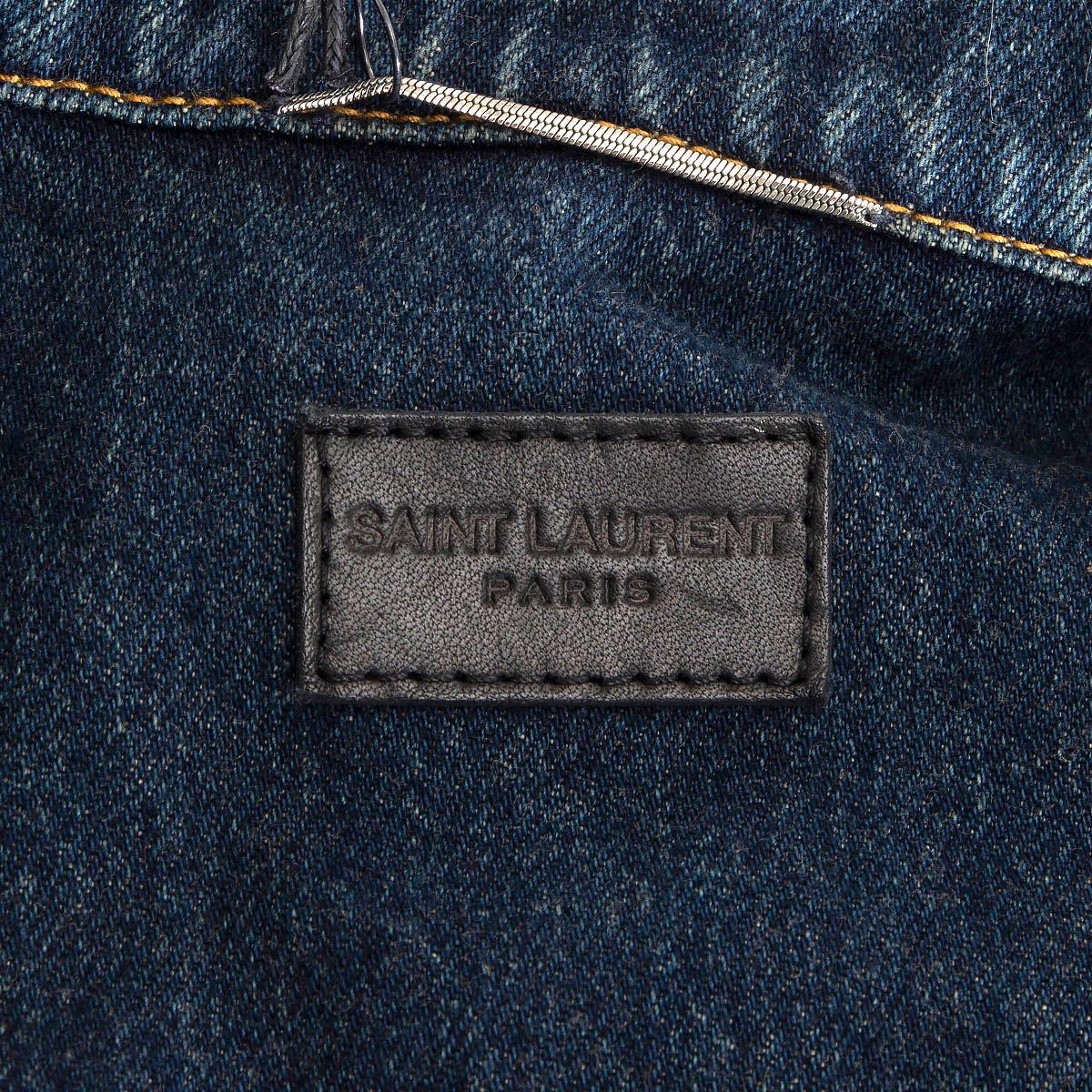 Women's SAINT LAURENT Dark Dirty Vintage Blue cotton FITTED DENIM JEAN Jacket M For Sale