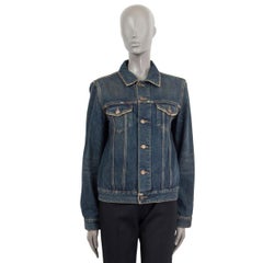 SAINT LAURENT Dunkle Dirty Vintage Blaue DENIM JEAN Jacke aus Baumwolle M