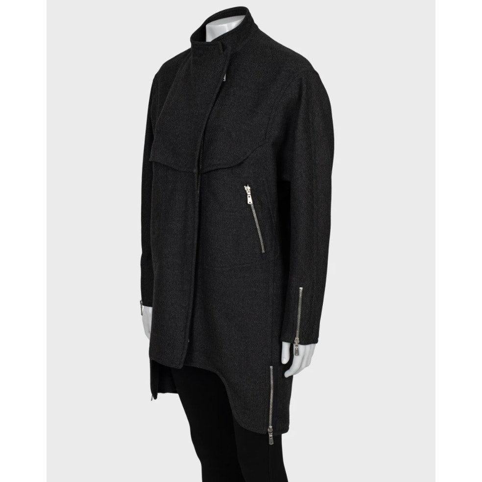 Saint Laurent Dunkelgrauer Wollmantel - Größe Medium (FR38) (Grau) im Angebot