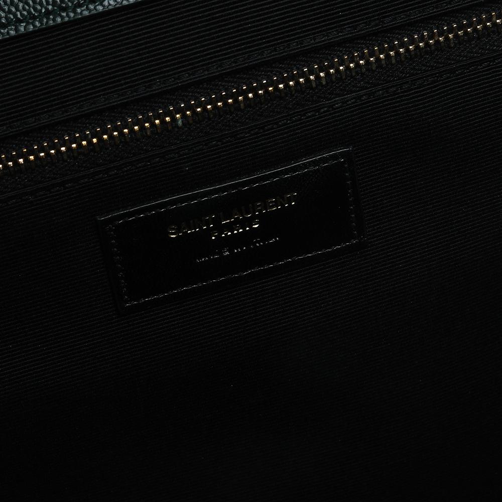 Saint Laurent Dark Green Chevron Quilted Leather Monogram Envelope Shoulder Bag 3