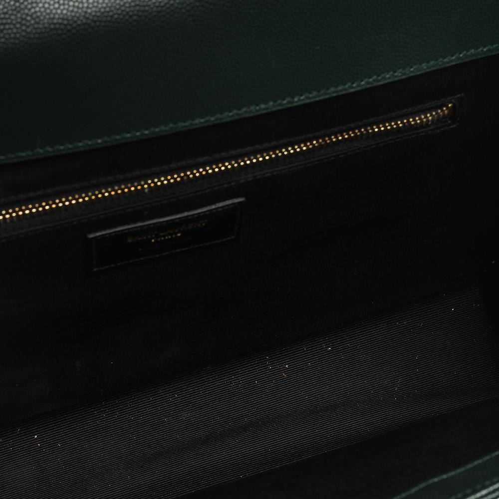 Black Saint Laurent Dark Green Chevron Quilted Leather Monogram Envelope Shoulder Bag