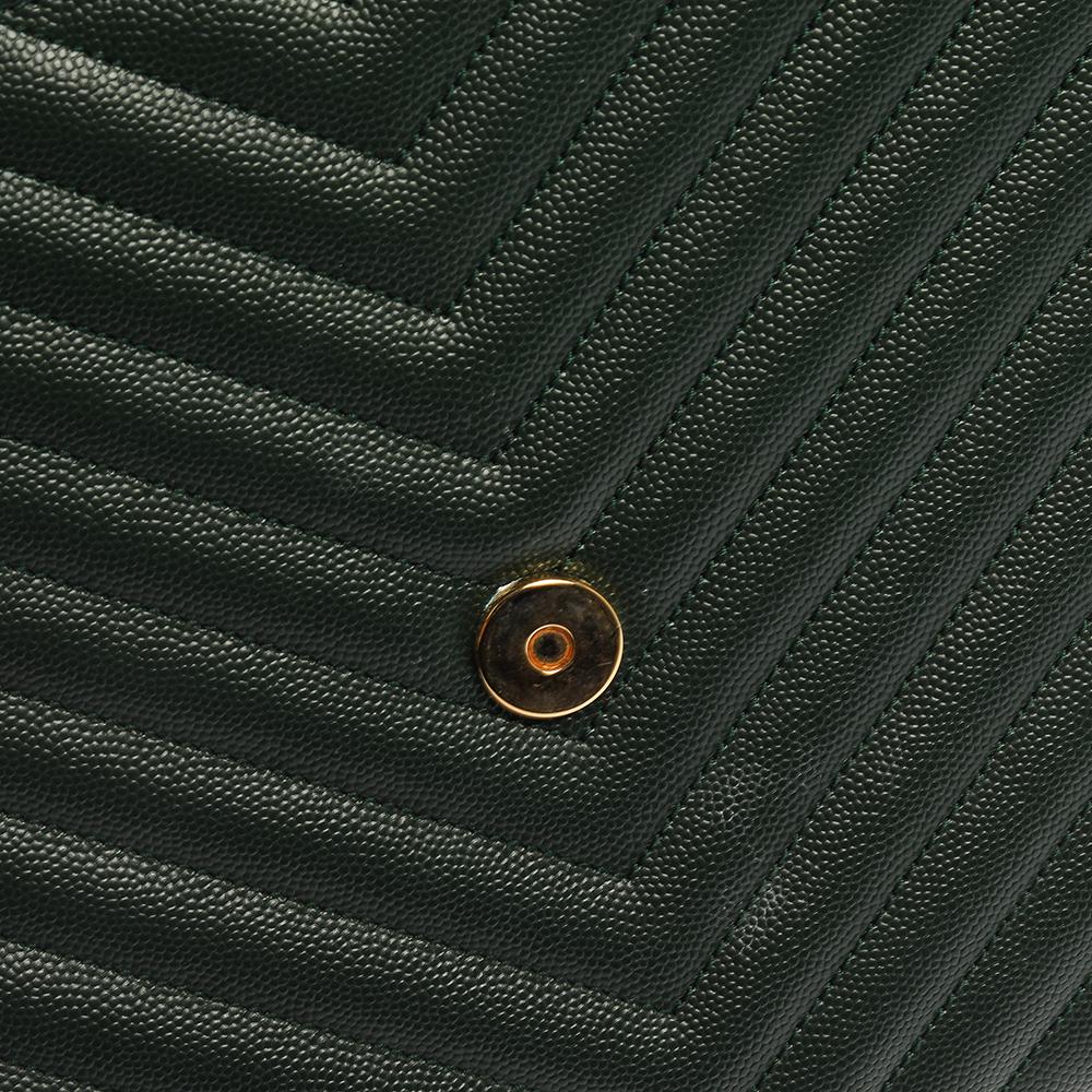 Saint Laurent Dark Green Chevron Quilted Leather Monogram Envelope Shoulder Bag In Good Condition In Dubai, Al Qouz 2