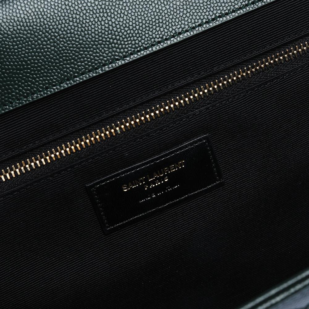 Women's Saint Laurent Dark Green Chevron Quilted Leather Monogram Envelope Shoulder Bag