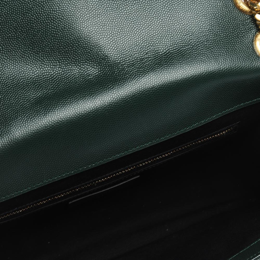 Saint Laurent Dark Green Chevron Quilted Leather Monogram Envelope Shoulder Bag 1