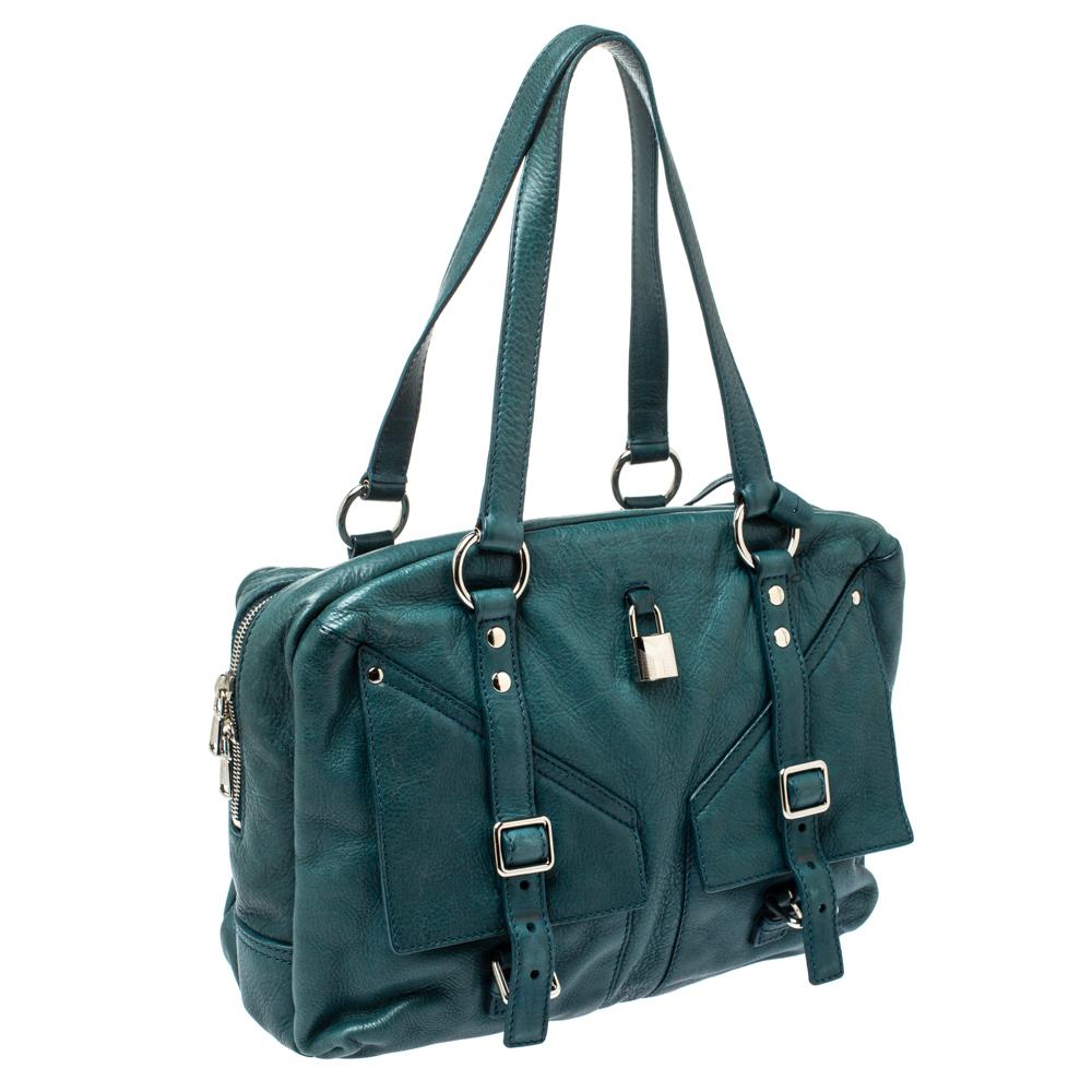 dark green leather handbag