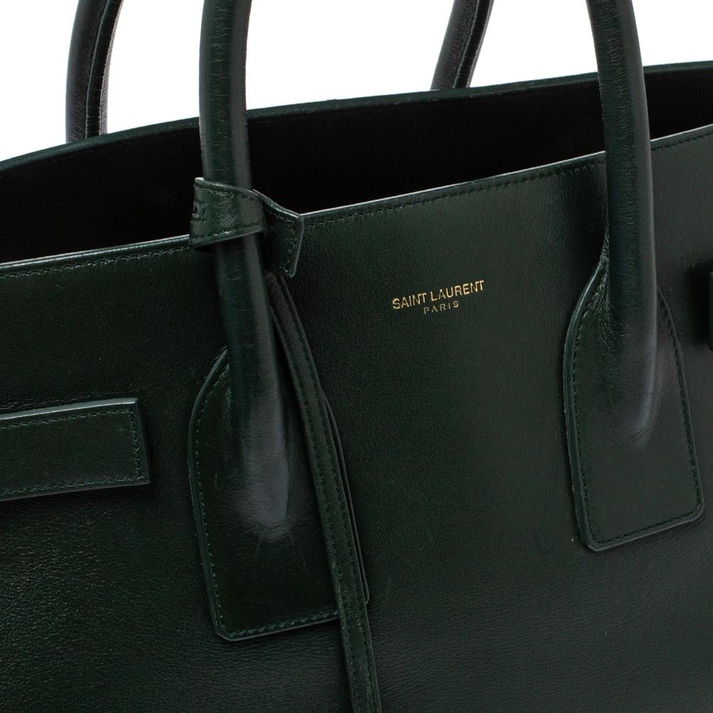 Women's Saint Laurent Dark Green Leather Small Classic Sac De Jour Tote