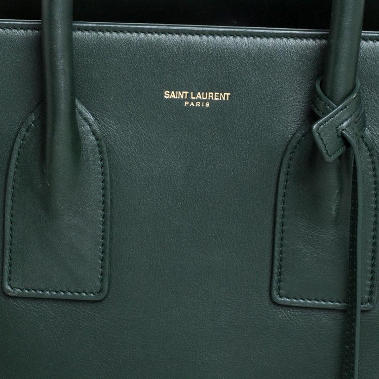 Saint Laurent Dark Green Leather Small Classic Sac De Jour Tote at