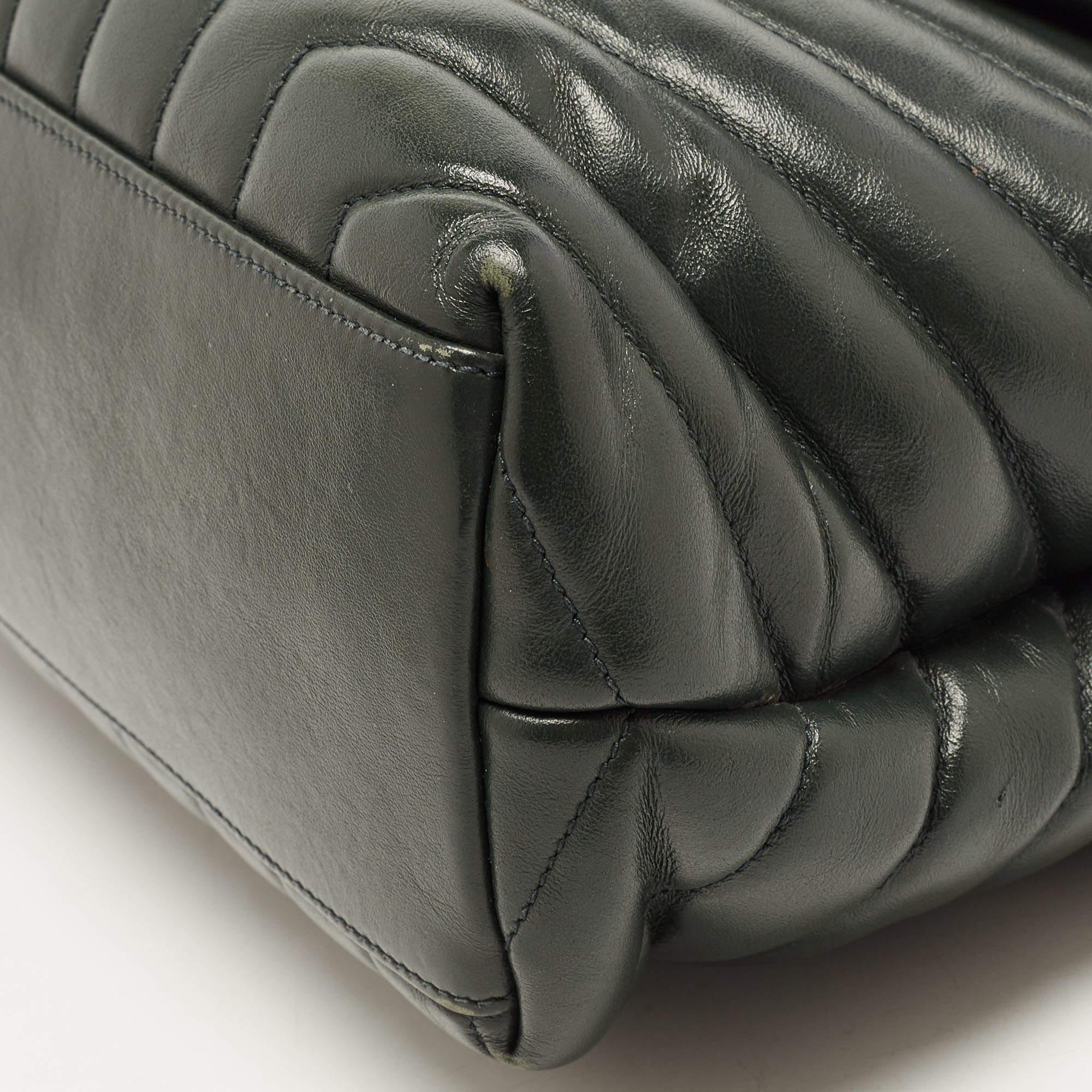 Saint Laurent Dark Green Matelassé Leather Medium LouLou Shoulder Bag 2