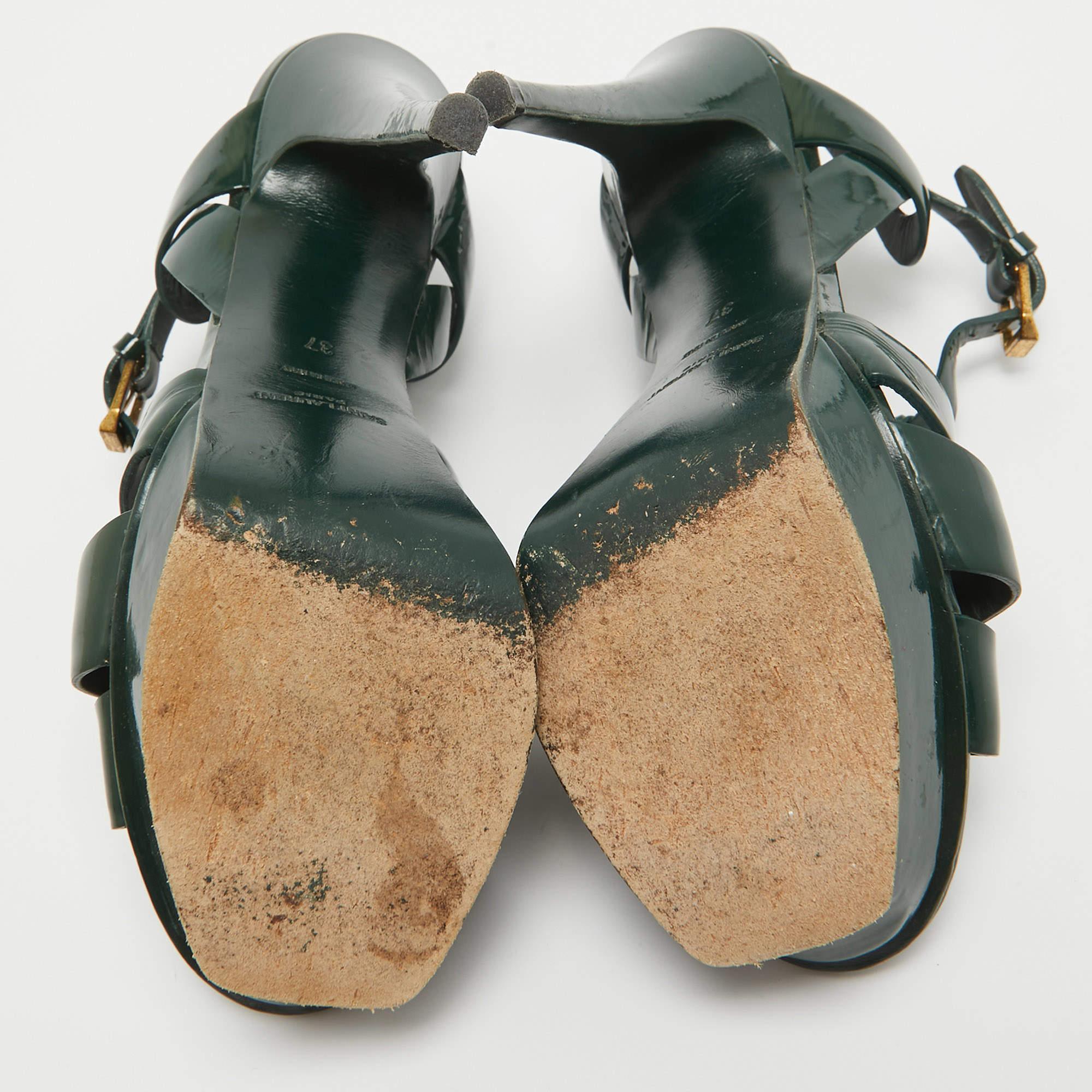 Saint Laurent Dark Green Patent Leather Tribute Sandals Size 37 1