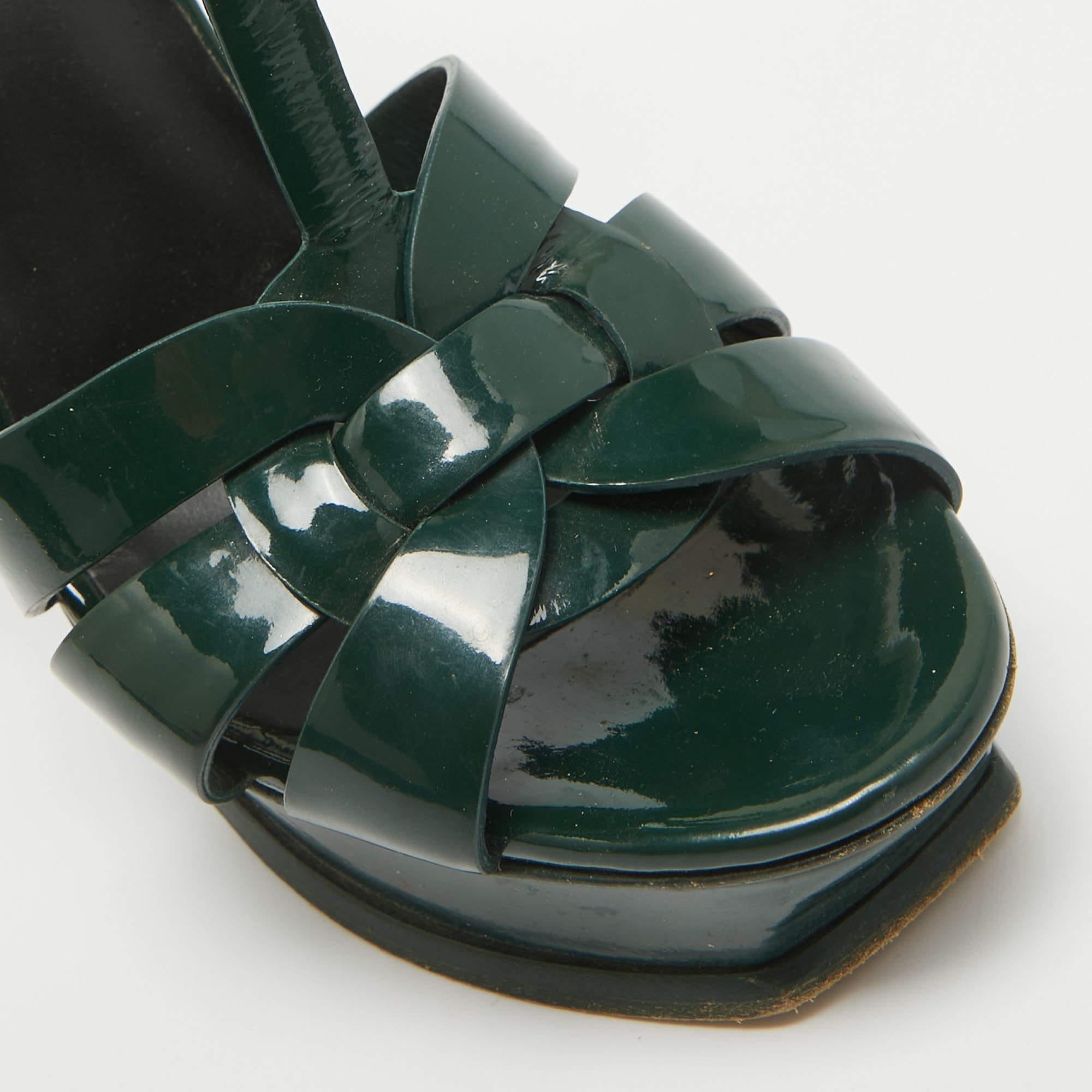 Saint Laurent Dark Green Patent Leather Tribute Sandals Size 37 2
