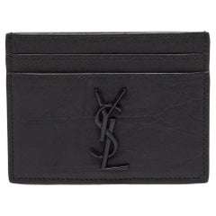 Saint Laurent Dark Grey Croc Embossed Leather Monogram Card Holder