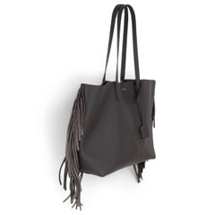 SAINT LAURENT dark grey leather COAL FRINGED SHOPPING Tote Bag