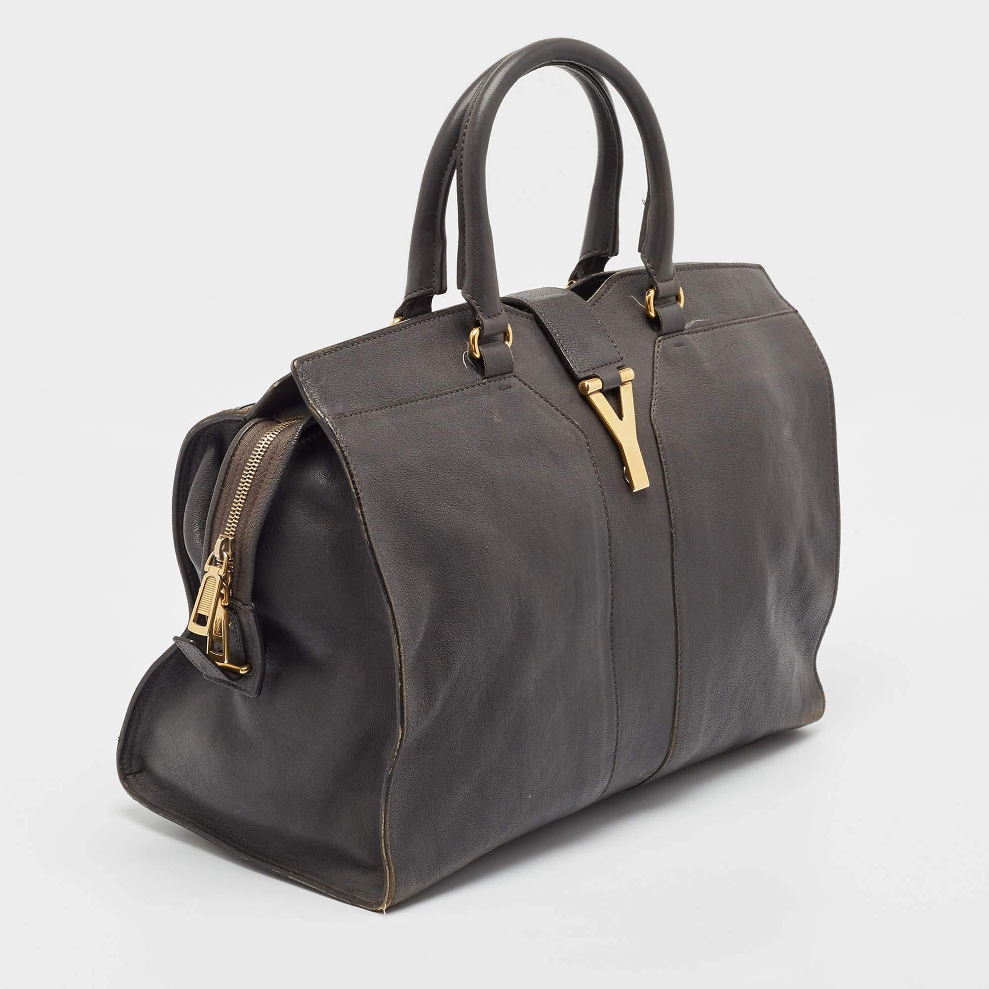 Noir Saint Laurent grand cabas Chyc Fourre-tout en cuir gris foncé