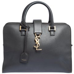 Used Saint Laurent Dark Grey Leather Small Cabas Chyc Tote