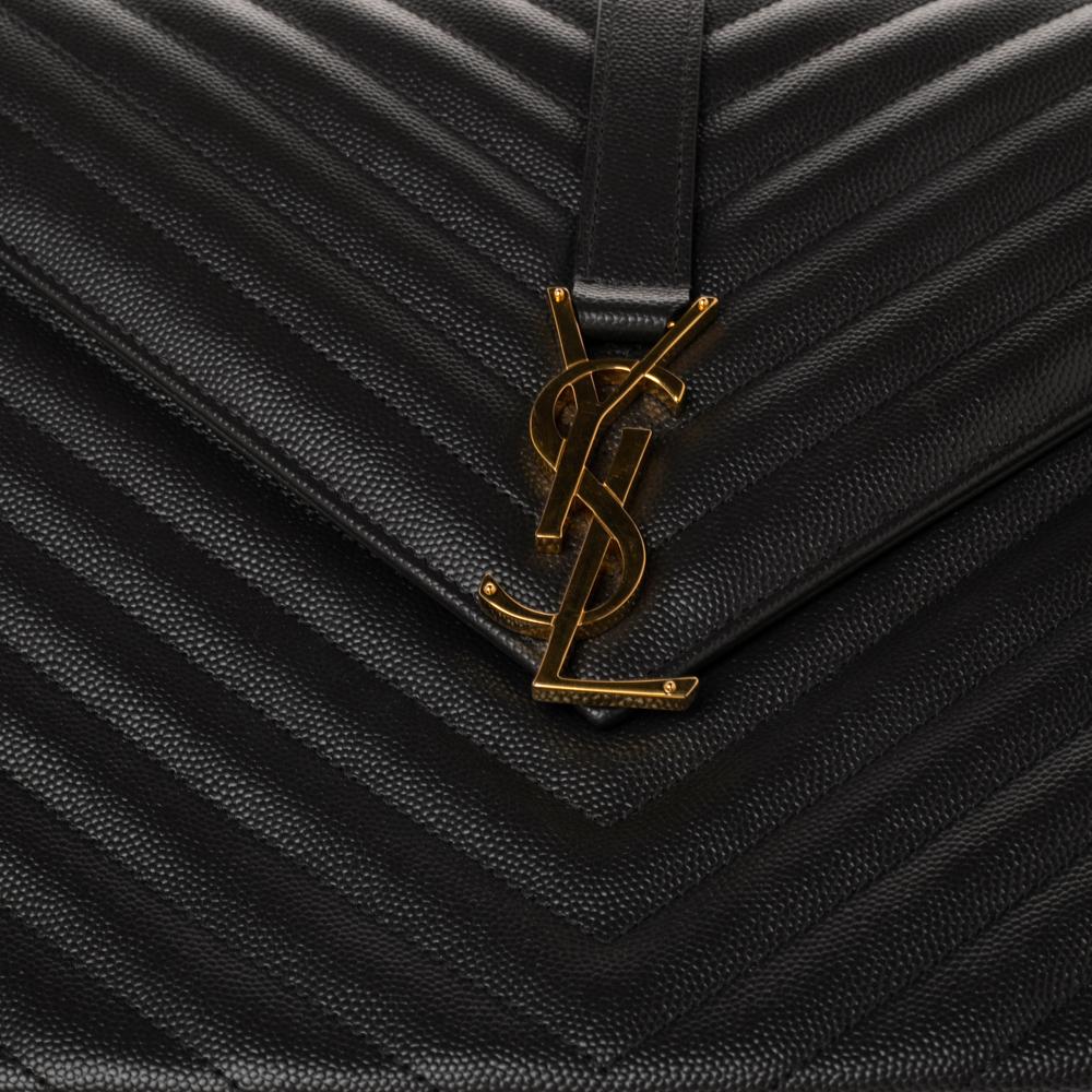 Saint Laurent Dark Grey Matelassé Leather Monogram Envelope Shoulder Bag 4
