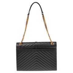 Saint Laurent Dunkelgrau Matelassé Leder Monogramm Umschlag Umhängetasche